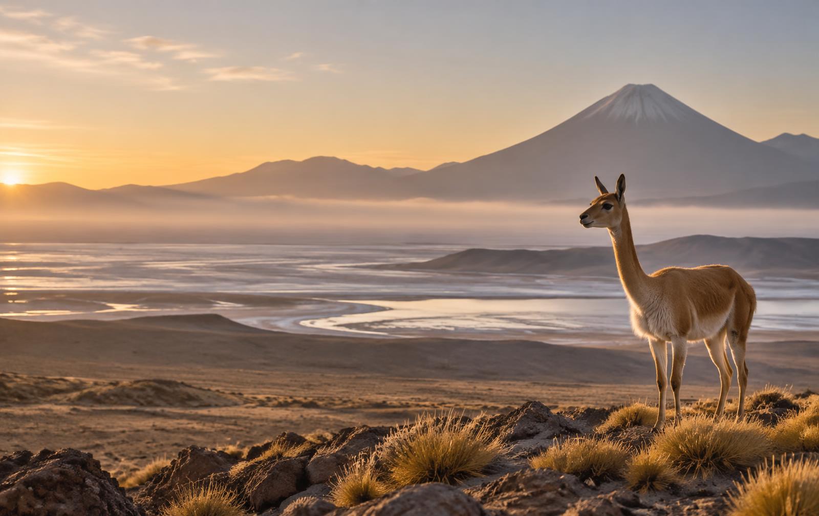 Vicuña en la Laguna Chaxa, desierto de Atacama